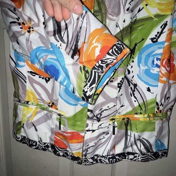 Peter Nygard Jacket Wmns Sz 4P Linen Blend Abstract Floral Multi Color Full Zip - Picture 4 of 8